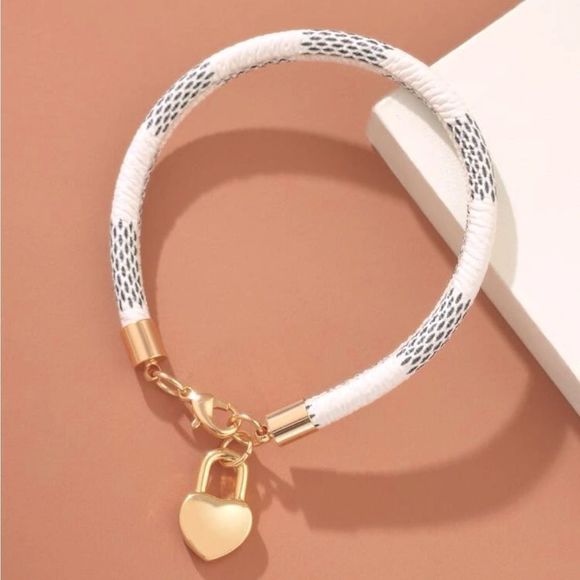 Jewelry - Trendy Damier checker pattern heart locket bracelet
